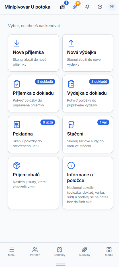 ProfiBrew on mobile — quick actions